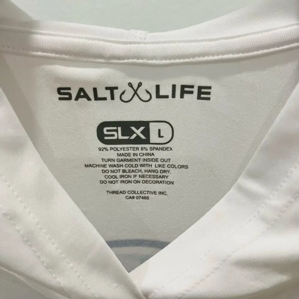 Salt Life Performance Hoodie Shirt Men Large L White Long Sleeve Sun Fishing UPF